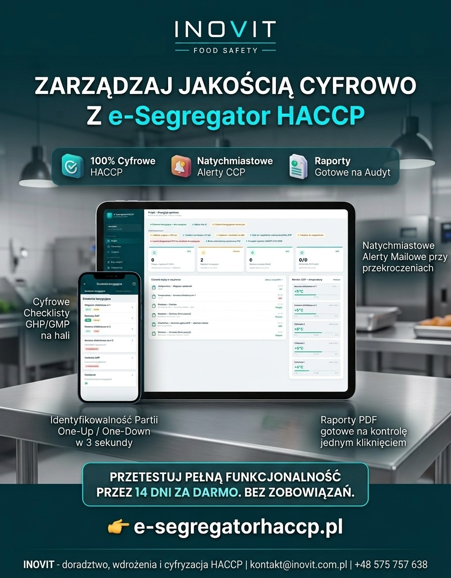 Ulotka e-Segregator HACCP — pulpit, alerty CCP i raporty